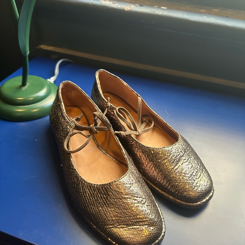 Gold Metallic Flats with Textured Finish